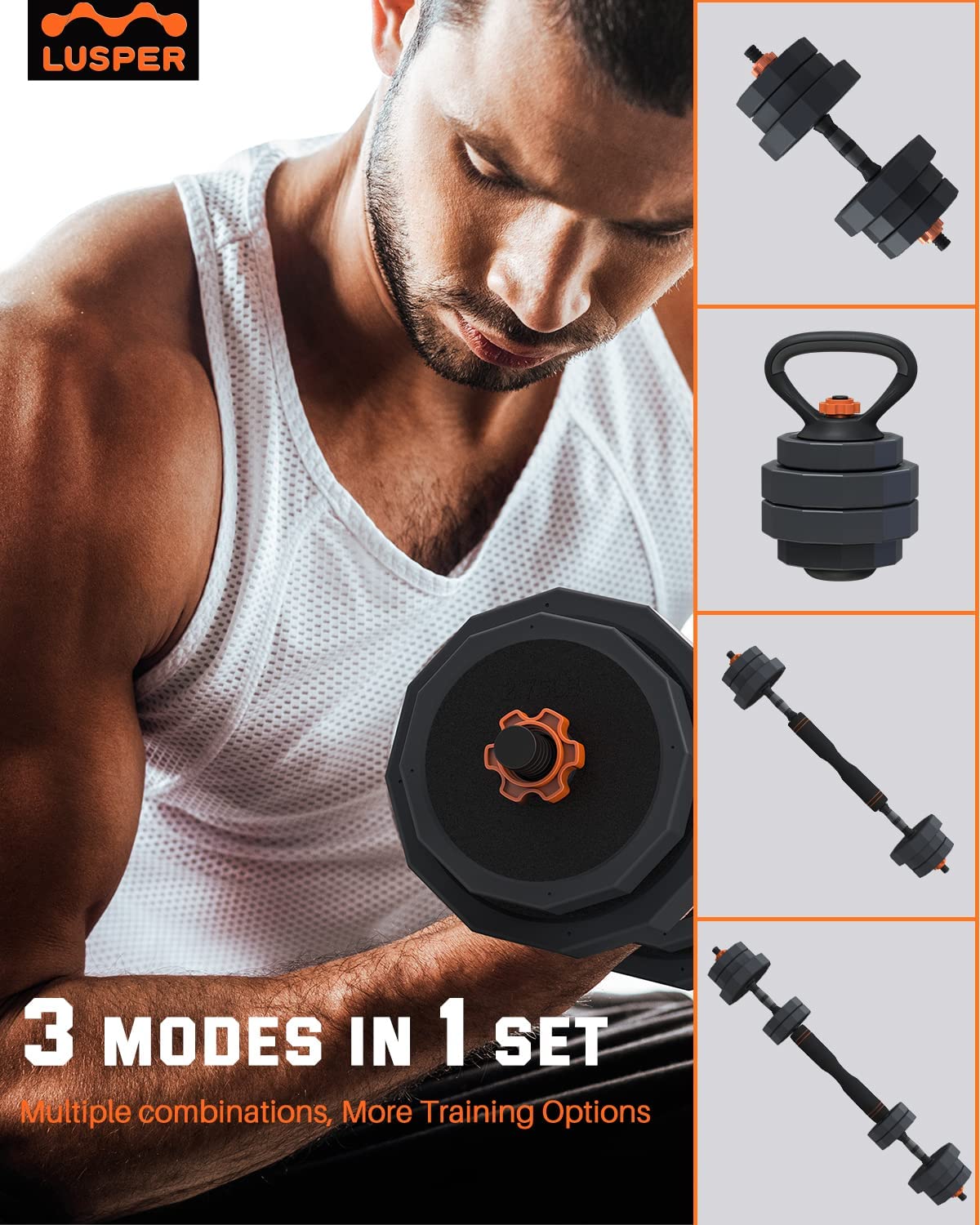 Adjustable Weight Dumbbell Set, 44LB/66LB Free Weights with 3 Modes