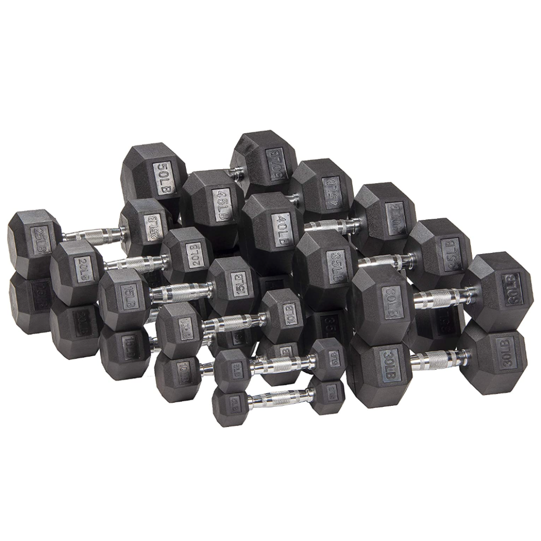 Rubber Encased Hex Dumbbell, Pair