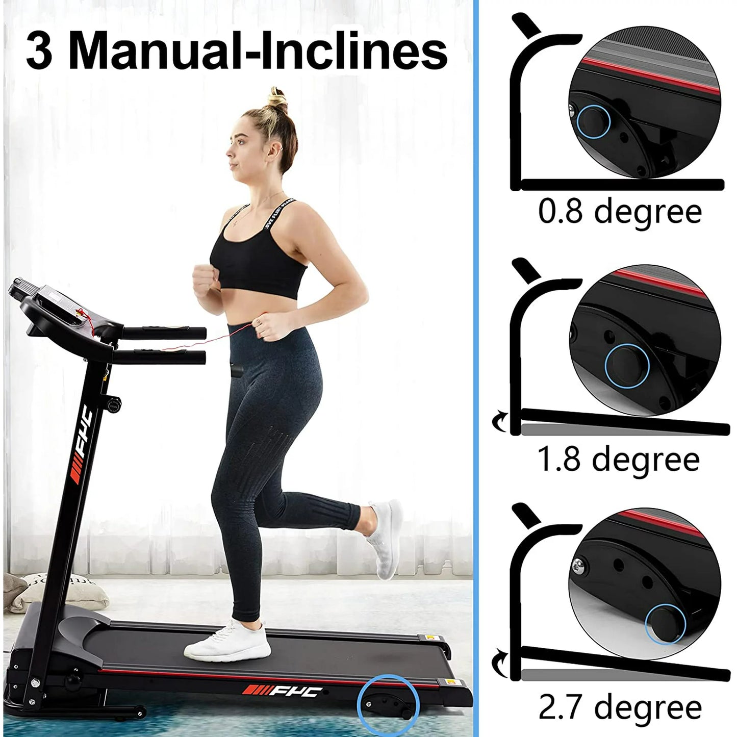 Folding Electric Exercise Treadmill, Adjustable Incline and Bluetooth for Home