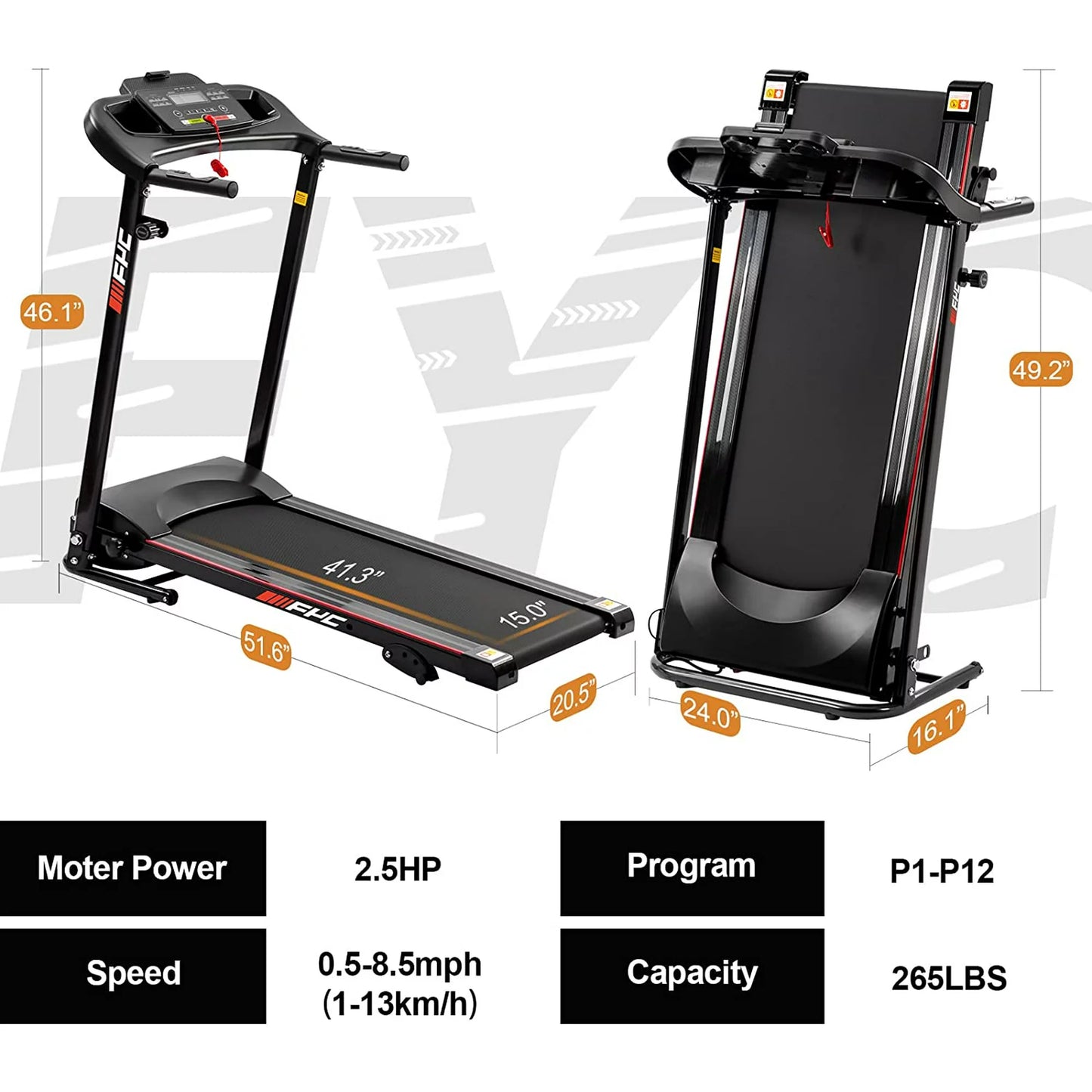 Folding Electric Exercise Treadmill, Adjustable Incline and Bluetooth for Home